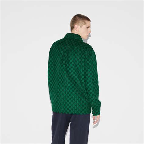 gucci green overshirt ronaldo|GUCCI GG wool flannel padded overshirt .